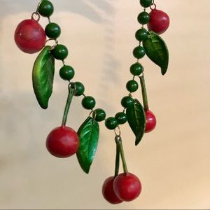 Wood Cherries Summer Fruit Necklace 🍒🧺